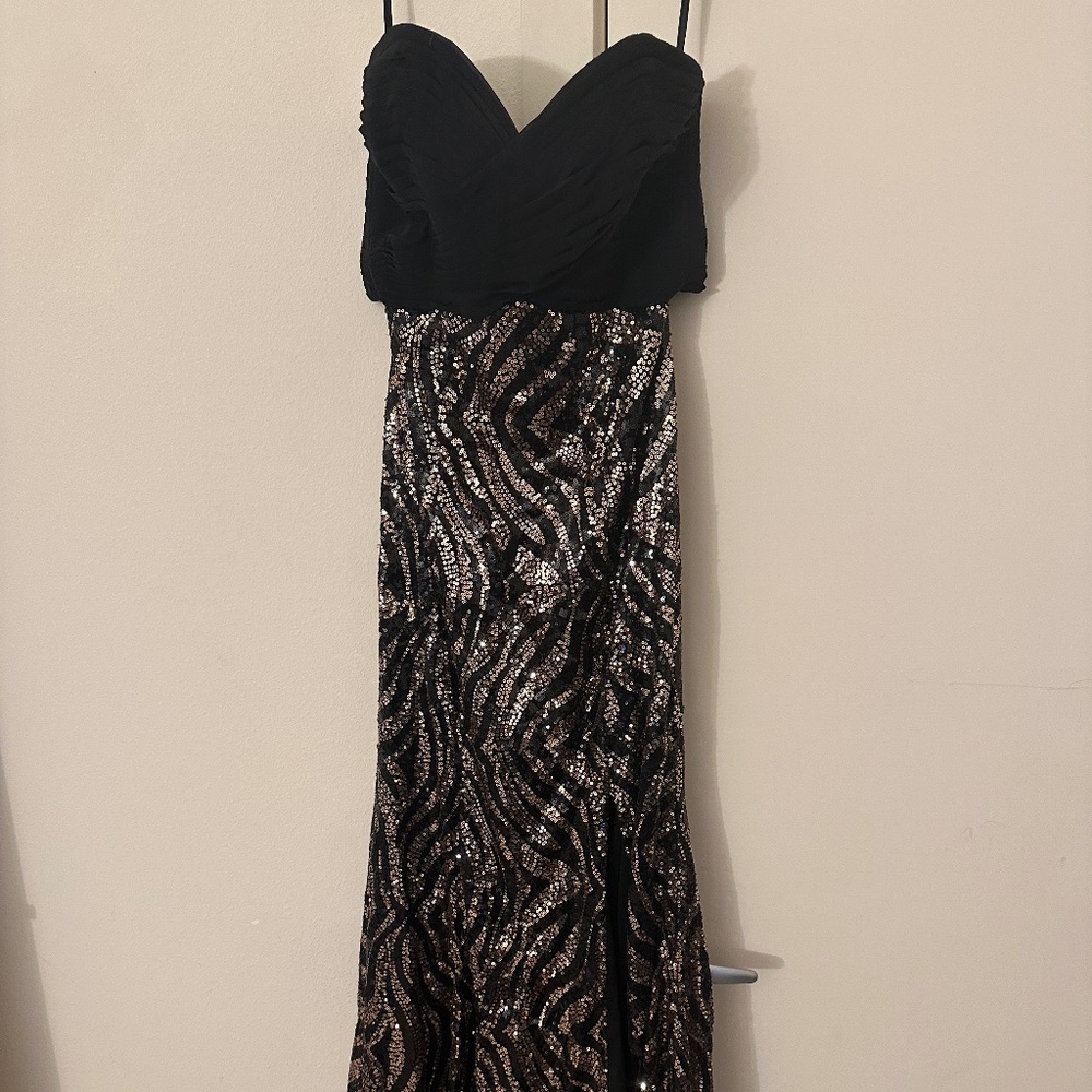 Long Sequined Strapless Prom Dress